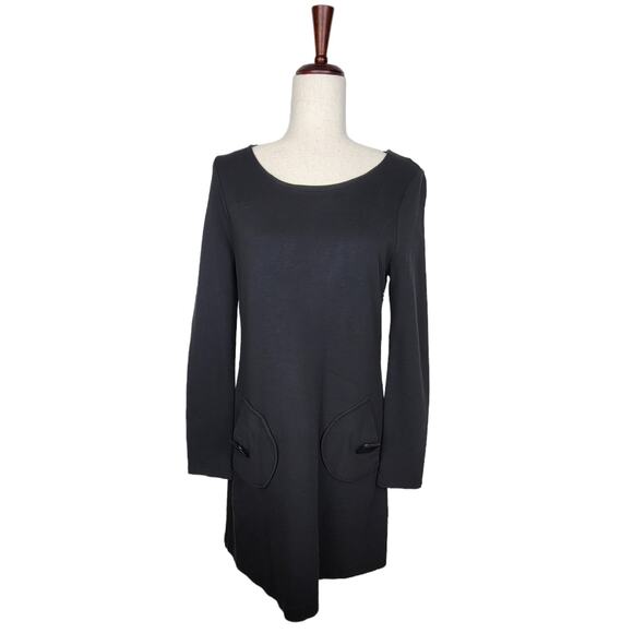 TIBI Dress Black Ponte Knit Square Button Mod Minimalist Shift - Size M - Picture 2 of 10